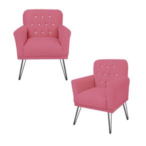 Kit 2 Poltronas Estofada Para Recepção Com Pés de Ferro Anitta Suede Rosa Barbie - LM DECOR