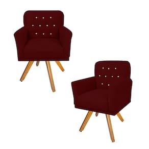Kit 2 Poltronas Decorativas Base Giratória de Madeira Quarto Anitta Suede Vermelho Bordo LM DECOR