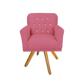 Poltrona Estofada Com Base Giratória de Madeira Para Recepção Anitta Suede Rosa Barbie LM DECOR