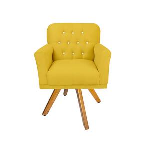 Poltrona Estofada Com Base Giratória de Madeira Para Recepção Anitta Suede Amarelo LM DECOR