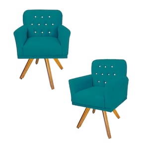 Combo 2 Poltronas Estofadas Base Giratória de Madeira Salão Anitta Suede Azul Turquesa LM DECOR