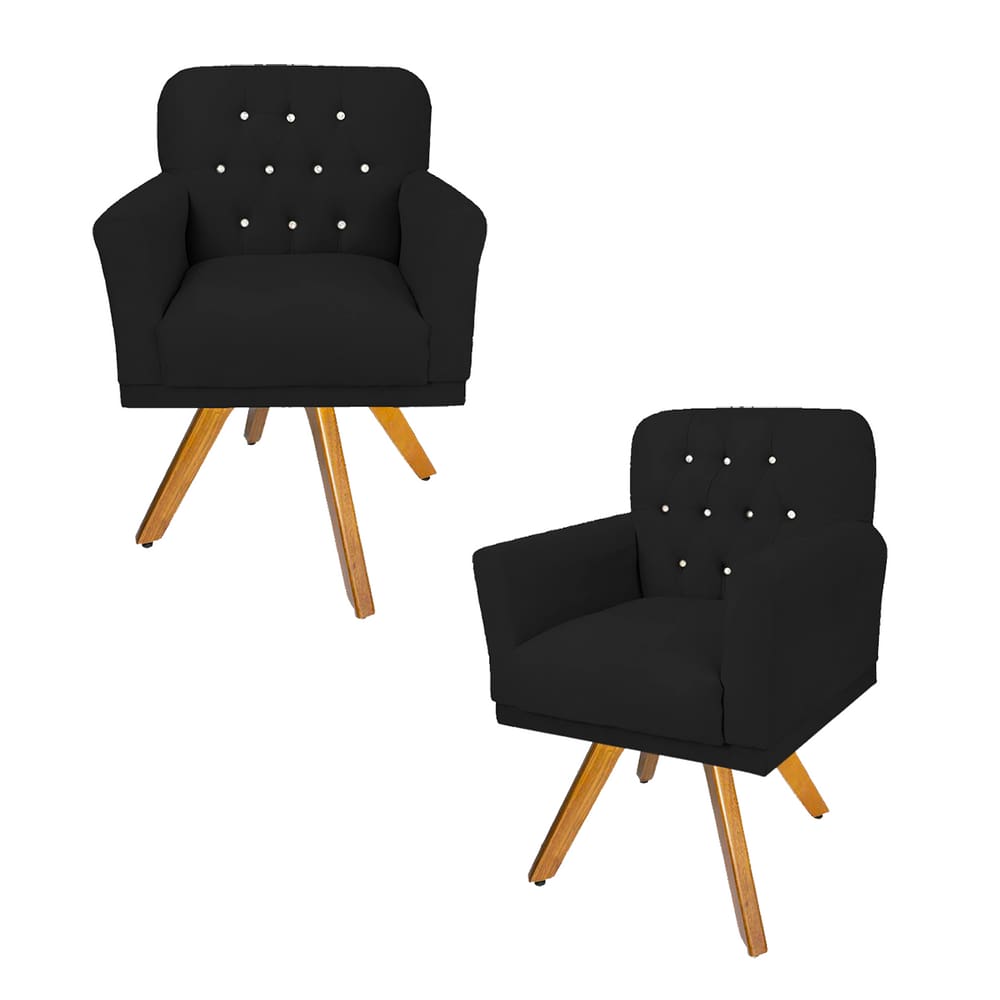 Jogo 2 Poltronas Estofadas Base Giratória de Madeira Clínica Anitta Corano Preto LM DECOR