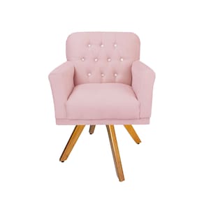 Poltrona Decorativa Estofada Com Base Giratória de Madeira Anitta Corano Rosa Bebe LM DECOR