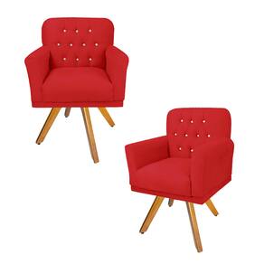 Conjunto 2 Poltronas Decorativas Base Giratória de Madeira Sala Anitta Corano Vermelho LM DECOR