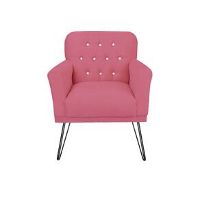 Poltrona Estofada Para Salão de Beleza Pés de Ferro Anitta Suede Rosa Barbie - LM DECOR