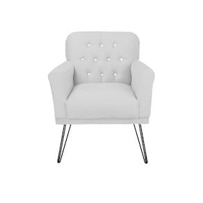 Poltrona Decorativa Para Sala de Espera Pés de Ferro Anitta Suede Branco - LM DECOR