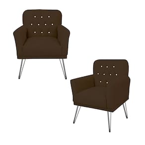 Conjunto 2 Poltronas Estofada Para Escritório Pés de Ferro Anitta Corano Marrom - LM DECOR
