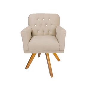 Poltrona Estofada Com Base Giratória de Madeira Sala de Visitas Anitta Corano Bege LM DECOR