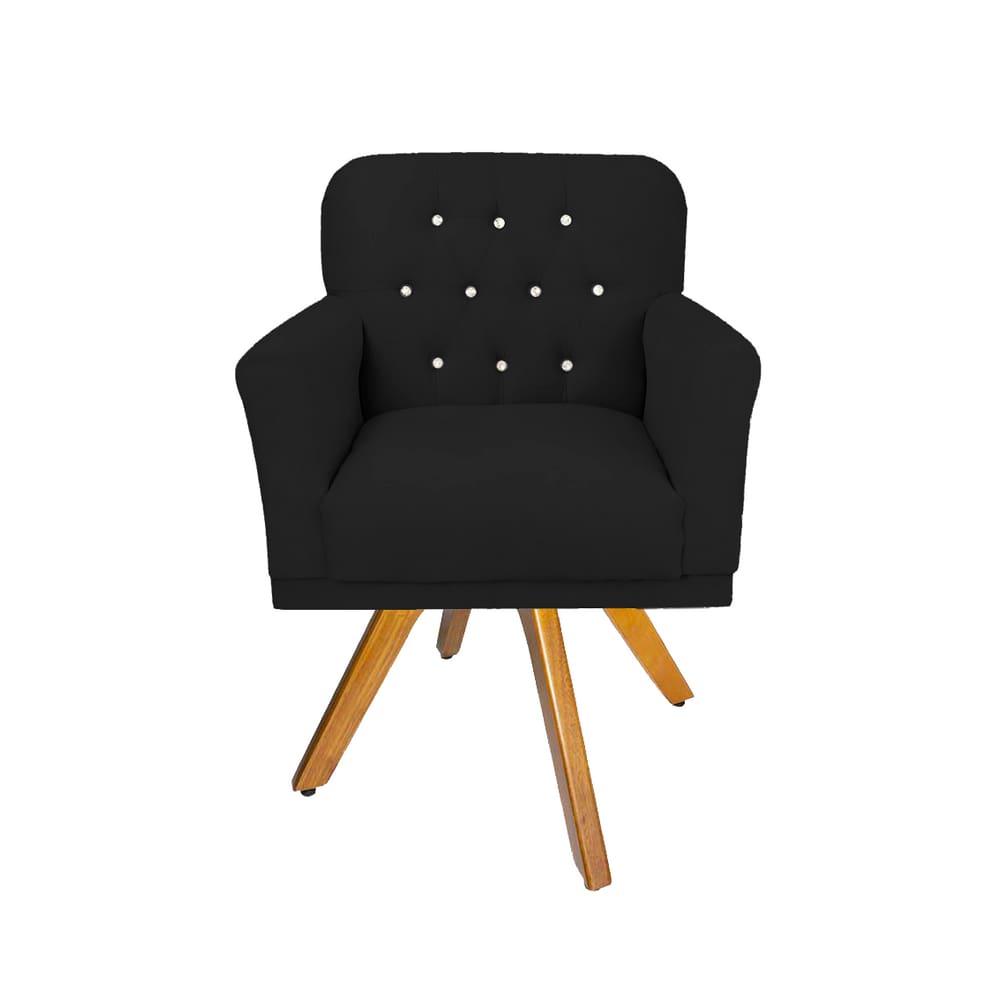 Poltrona Estofada Com Base Giratória de Madeira Para Salão Anitta Corano Preto LM DECOR