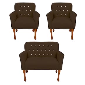 Jogo 2 Poltrona e Namoradeira Estofada Para Sala de Espera Anitta Corano Marrom LM DECOR