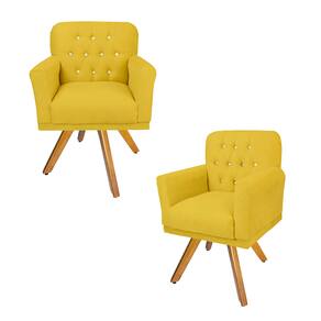 Kit 2 Poltronas Decorativas Base Giratória de Madeira Quarto Anitta Corano Amarelo LM DECOR