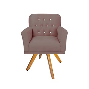 Poltrona Estofada Com Base Giratória de Madeira Sala de Visitas Anitta Suede Rose LM DECOR