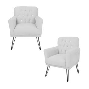 Conjunto 2 Poltronas Estofada Para Escritório Pés de Ferro Anitta Corano Branco - LM DECOR