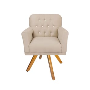 Poltrona Estofada Com Base Giratória de Madeira Para Salão Anitta Suede Bege LM DECOR