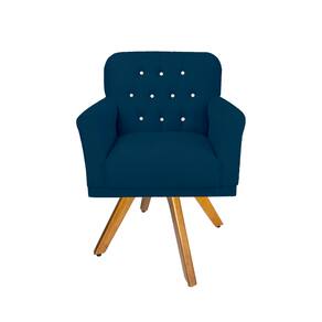Poltrona Estofada Com Base Giratória de Madeira Para Recepção Anitta Suede Azul Marinho LM DECOR
