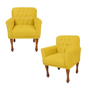 Jogo 2 Cadeira Poltrona Decorativa Sala Quarto Closet Anitta Suede Amarelo LM DECOR