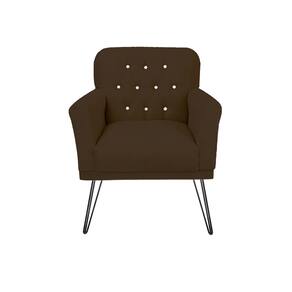 Poltrona Estofada Para Salão de Beleza Pés de Ferro Anitta Suede Marrom - LM DECOR