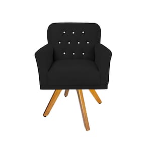 Poltrona Estofada Com Base Giratória de Madeira Sala de Visitas Anitta Corano Preto LM DECOR