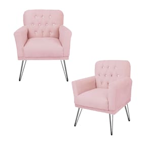 Conjunto 2 Poltronas Estofada Para Escritório Pés de Ferro Anitta Corano Rosa Bebe - LM DECOR