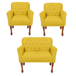 Jogo 2 Poltrona e Namoradeira Estofada Para Sala de Espera Anitta Corano Amarelo LM DECOR