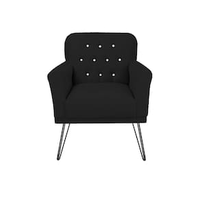 Poltrona Estofada Para Salão de Beleza Pés de Ferro Anitta Corano Preto - LM DECOR