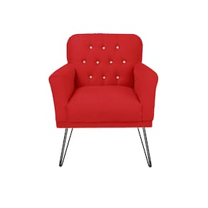 Poltrona Estofada Para Salão de Beleza Pés de Ferro Anitta Corano Vermelho - LM DECOR