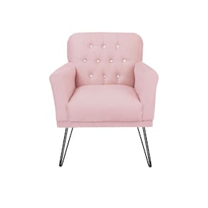 Poltrona Estofada Para Salão de Beleza Pés de Ferro Anitta Corano Rosa Bebe - LM DECOR