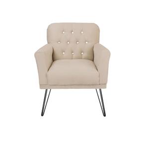Poltrona Estofada Para Hall de Entrada Pés de Ferro Anitta Suede Bege - LM DECOR