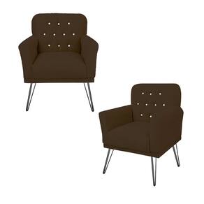 Jogo 2 Poltronas Decorativa Para Consultório Pés de Ferro Anitta Corano Marrom - LM DECOR