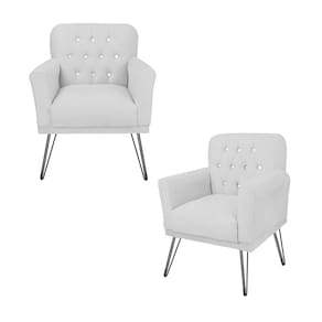 Jogo 2 Poltronas Decorativa Para Consultório Pés de Ferro Anitta Corano Branco - LM DECOR