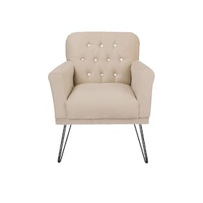 Poltrona Estofada Para Salão de Beleza Pés de Ferro Anitta Suede Bege - LM DECOR