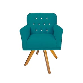 Poltrona Estofada Com Base Giratória de Madeira Para Recepção Anitta Suede Azul Turquesa LM DECOR