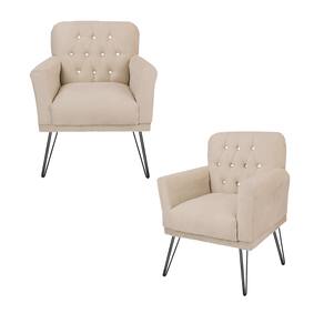 Conjunto 2 Poltronas Estofada Para Escritório Pés de Ferro Anitta Suede Bege - LM DECOR