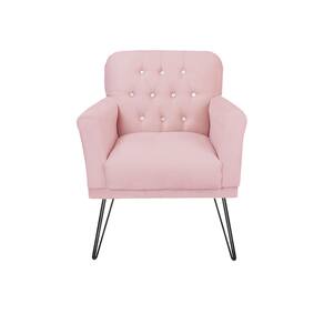 Poltrona Estofada Para Hall de Entrada Pés de Ferro Anitta Corano Rosa Bebe - LM DECOR