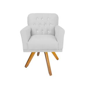 Poltrona Estofada Com Base Giratória de Madeira Sala de Visitas Anitta Suede Branco LM DECOR