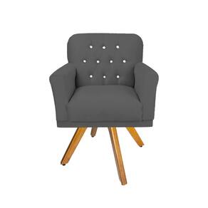 Poltrona Estofada Com Base Giratória de Madeira Para Salão Anitta Suede Cinza LM DECOR