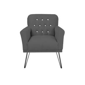 Poltrona Estofada Para Salão de Beleza Pés de Ferro Anitta Suede Cinza - LM DECOR