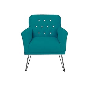 Poltrona Estofada Para Salão de Beleza Pés de Ferro Anitta Suede Azul Turquesa - LM DECOR