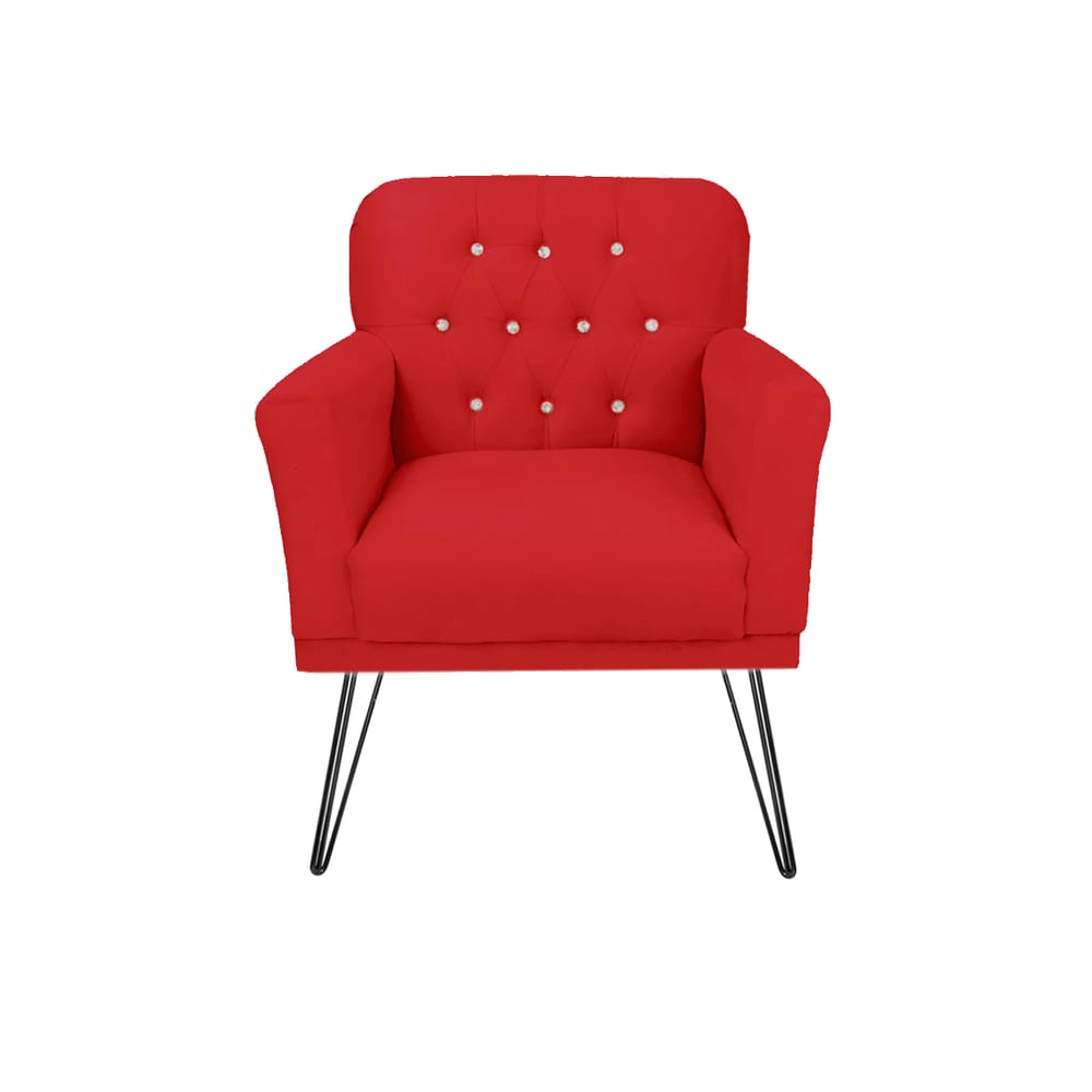 Poltrona Estofada Para Salão de Beleza Pés de Ferro Anitta Suede Vermelho - LM DECOR