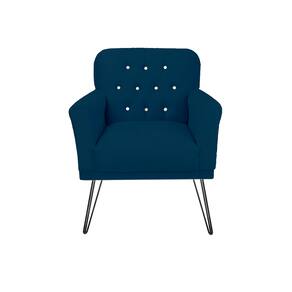 Poltrona Estofada Para Salão de Beleza Pés de Ferro Anitta Suede Azul Marinho - LM DECOR