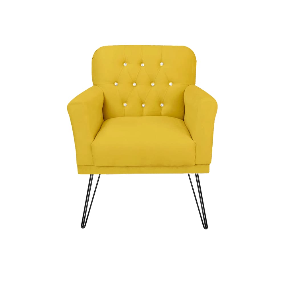 Poltrona Decorativa Para Sala de Espera Pés de Ferro Anitta Corano Amarelo - LM DECOR