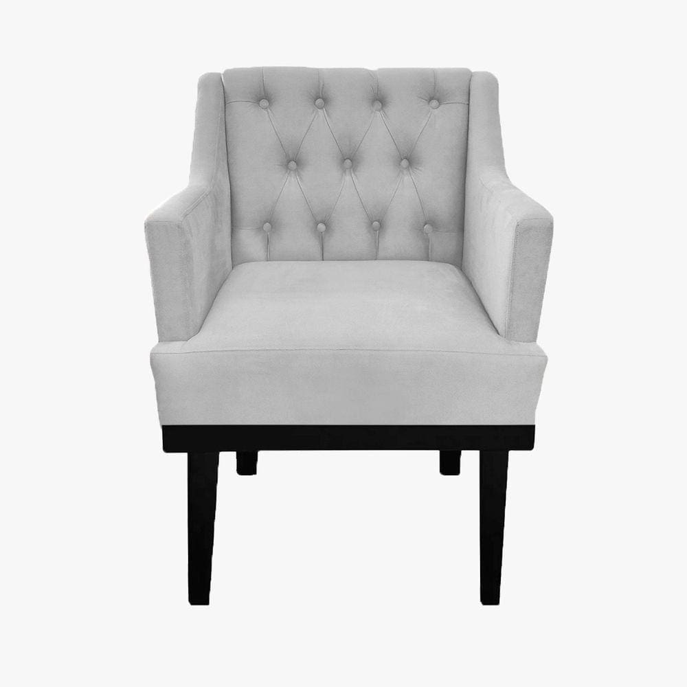 Poltrona Decorativa Em Capitonê Para Sala Comercial Classica Suede Branco LM DECOR