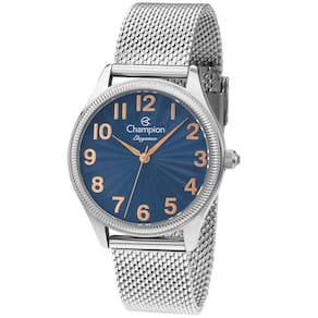 Relógio CHAMPION feminino prata esteira azul CN24468F