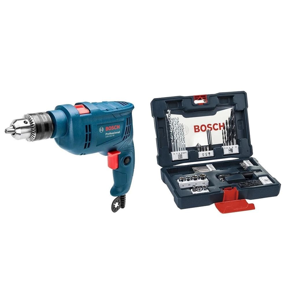 Kit Furadeira De Impacto Bosch GSB 550 RE STD 550W 127V + Kit De Brocas E Pontas Bosch V-line 41 Peças Com Maleta