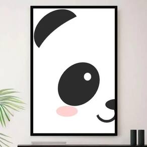 Panda Desenho Animais Roxo Infantil Quadro Canvas 100x70cm