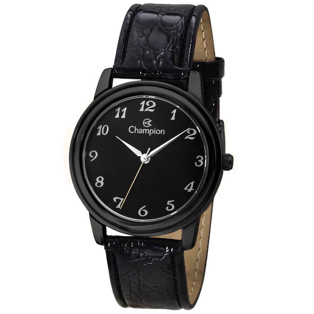 Relógio CHAMPION feminino preto couro CH22153N