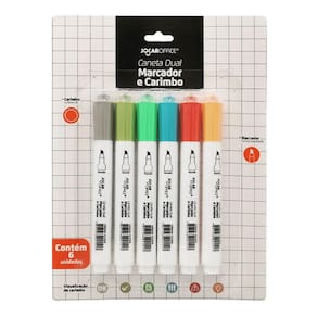 Caneta Marcador Marca Texto e Carimbo Kit 6 Cores Jocar Office
