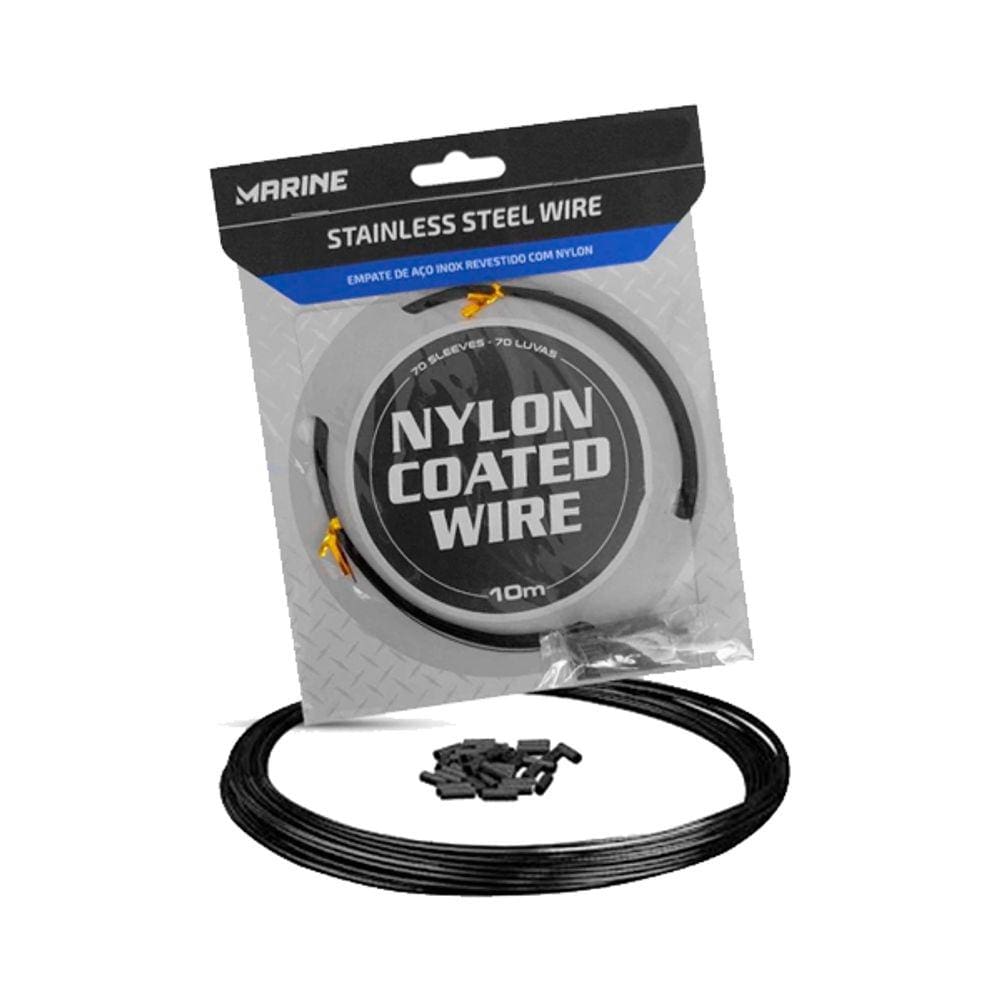Empate Cabo de Aço Pesca Marine Sports Black Revestido Nylon 10m 40 Lbs 70 Luvas