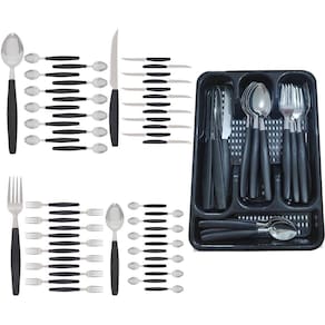 Kit Faqueiro Berlim Preto Inox 48 Pçs C/ 2 Porta Talheres