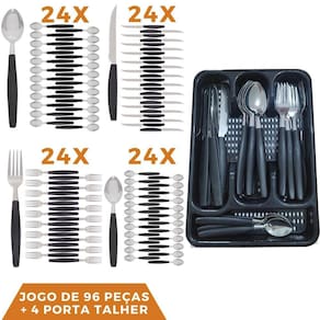 Faqueiro 96 Pçs Aço Inox C/ 4 Porta Talheres Berlim Preto